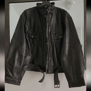 Lucky Brand Black Soft Lamb Leather High Collar Distressed Jacket